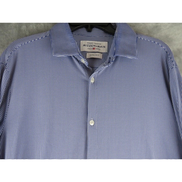 Mizzen+Main Shirt Men's XL Blue Check Spinnaker Trim fit Gingham Performance - Picture 1 of 9